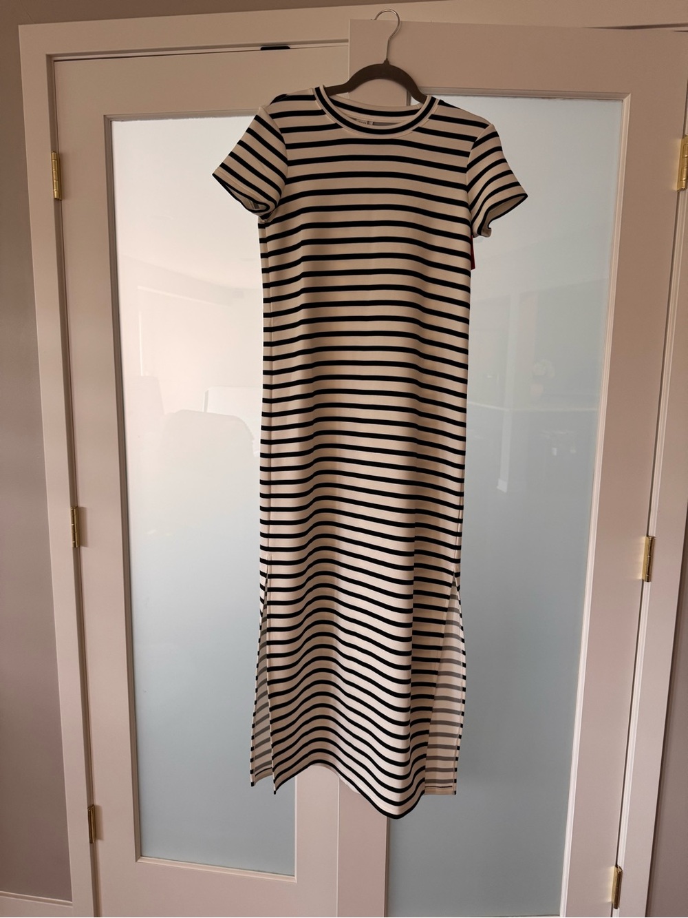 SPANX AirEssentials Black & White Striped Short-Sleeve Tee Shirt Dress